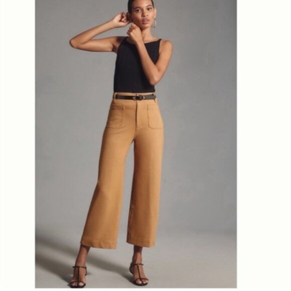 Maeve Linen Pants Colette Crop Wide-Leg Gold High Rise Front/Back Pockets 29 - Picture 1 of 10